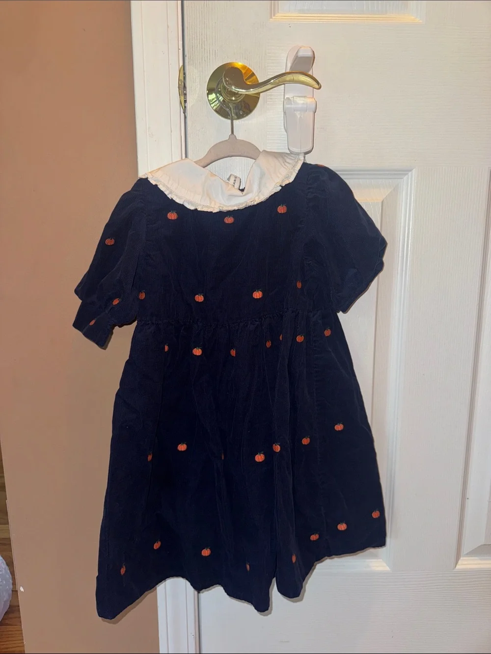 Janie and Jack Navy Dress with White Peter Pan Collar and Orange Embroidery